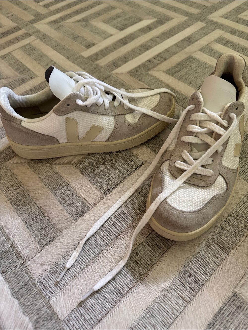 Veja Women’s V-10 Sneakers in White and Beige Suede